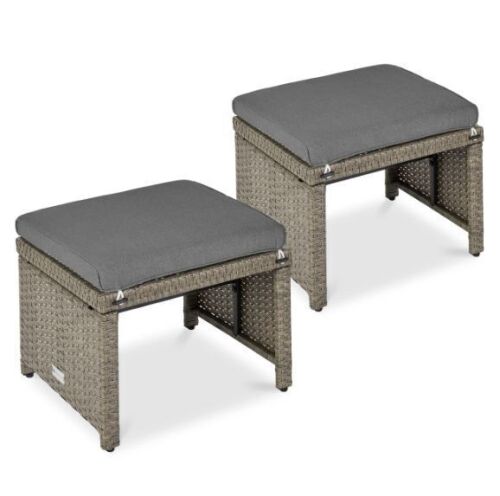 Set of 2 Multipurpose Wicker Ottomans w/ Removable Cushions, Steel Frame - Lot 726