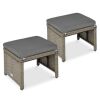 Set of 2 Multipurpose Wicker Ottomans w/ Removable Cushions, Steel Frame - Thumbnail 1