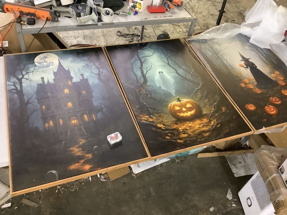 Halloween Framed Canvas Wall Art, 3pc - Image 1 - Lot 731
