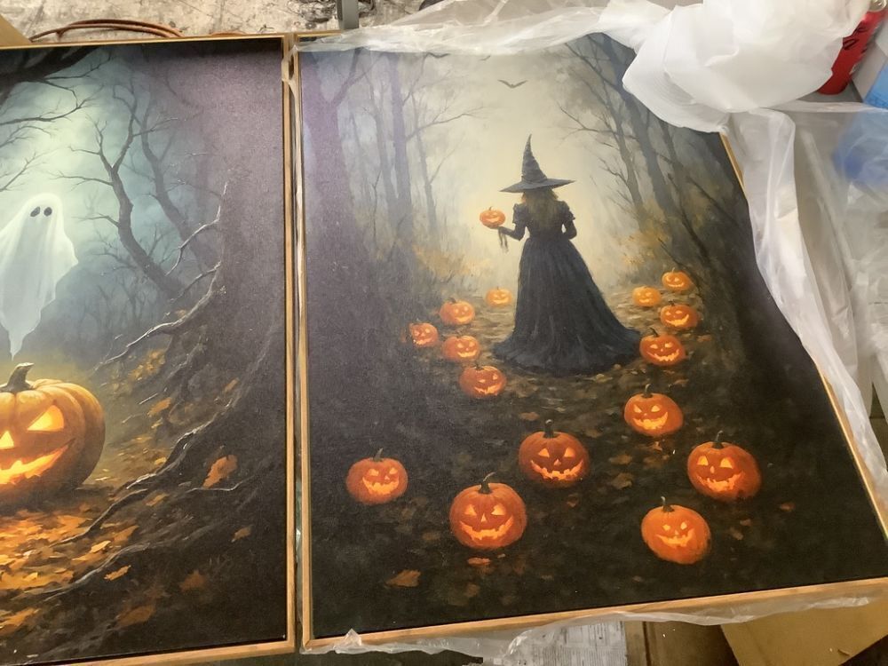 Halloween Framed Canvas Wall Art, 3pc - Image 4 - Lot 731