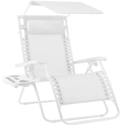 Folding Zero Gravity Recliner Patio Lounge Chair w/ Canopy, Side Tray - Lot 752