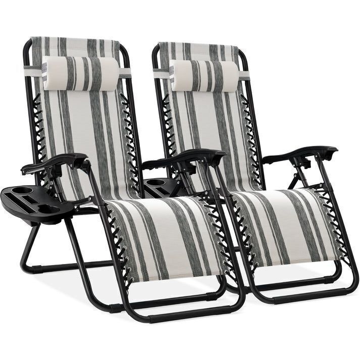 Set of 2 Adjustable Zero Gravity Patio Chair Recliners w/ Cup Holders - Image 1 - Lot 756