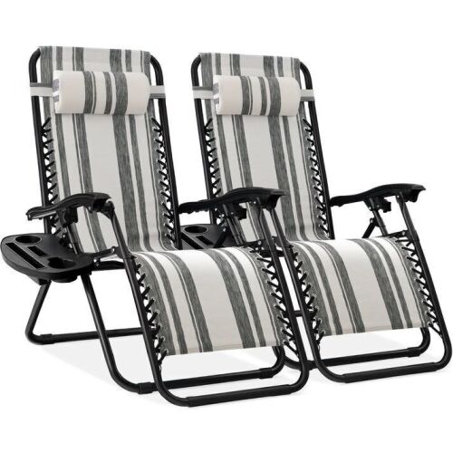 Set of 2 Adjustable Zero Gravity Patio Chair Recliners w/ Cup Holders - Lot 756