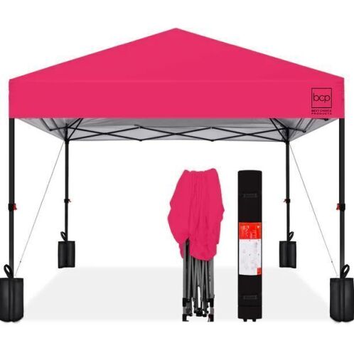 One-Person Setup Instant Pop Up Canopy w/ Case, 4 Weight Bags - 10x10ft - Lot 765