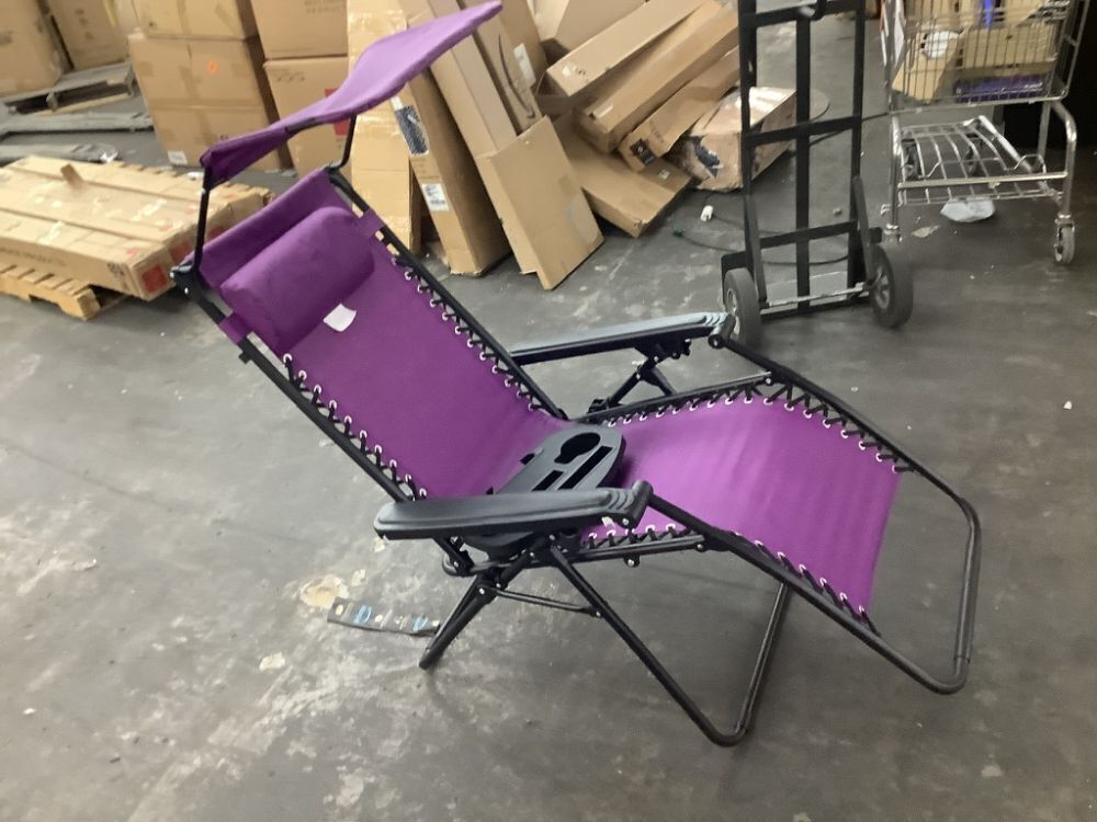 Folding Zero Gravity Recliner Patio Lounge Chair w/ Canopy, Side Tray - Image 2 - Lot 778
