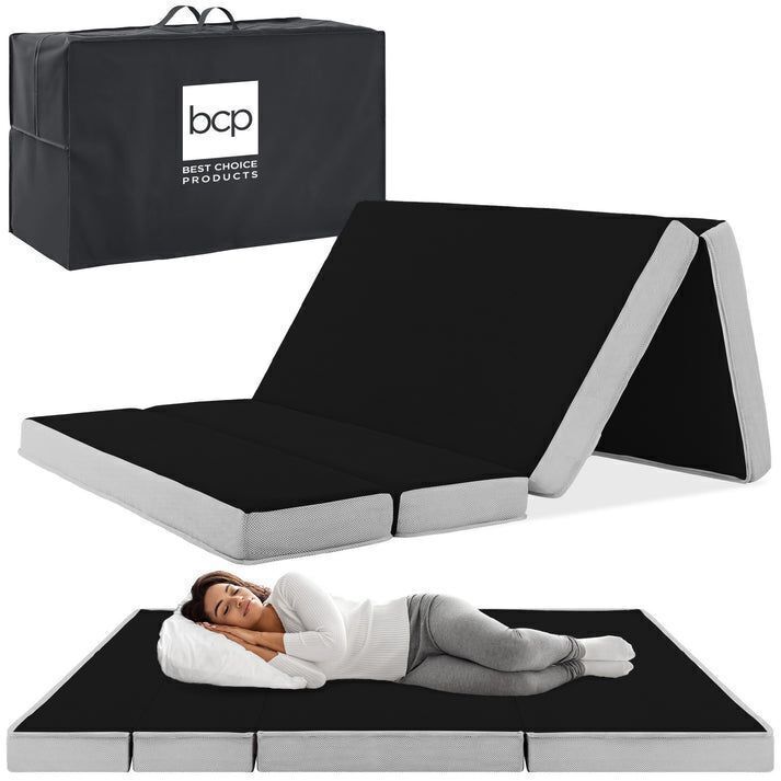 Queen Folding Portable Onyx Black Mattress Topper w/ Plush Foam - 4in - Image 1 - Lot 783