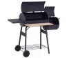 Outsunny 48 in. Steel Portable Charcoal BBQ Grill and Offset Smoker with Wheels and 2 Storage Shelves - Thumbnail 1