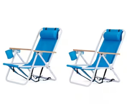 Winado Portable 2 Pack Blue Steel Folding Adjustable Headrest Beach Chair - Lot 591JF