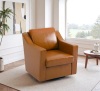 Uixe Light Brown Faux Leather Upholstered Swivel Accent Barrel Chair - Thumbnail 1