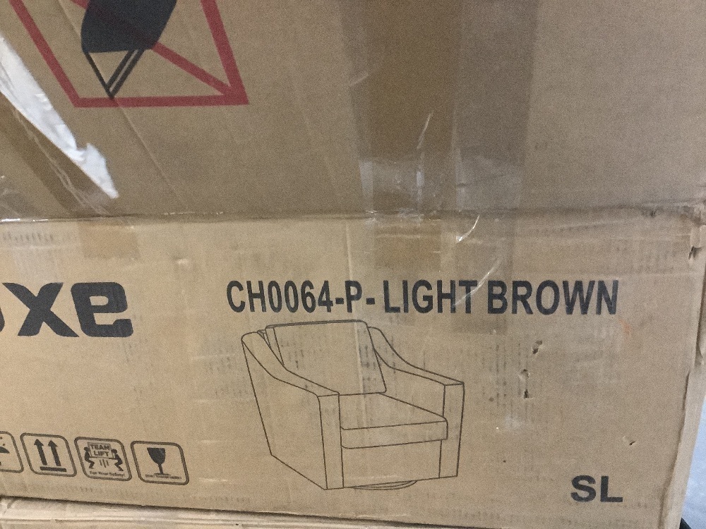 Uixe Light Brown Faux Leather Upholstered Swivel Accent Barrel Chair - Image 2 - Lot 25JF