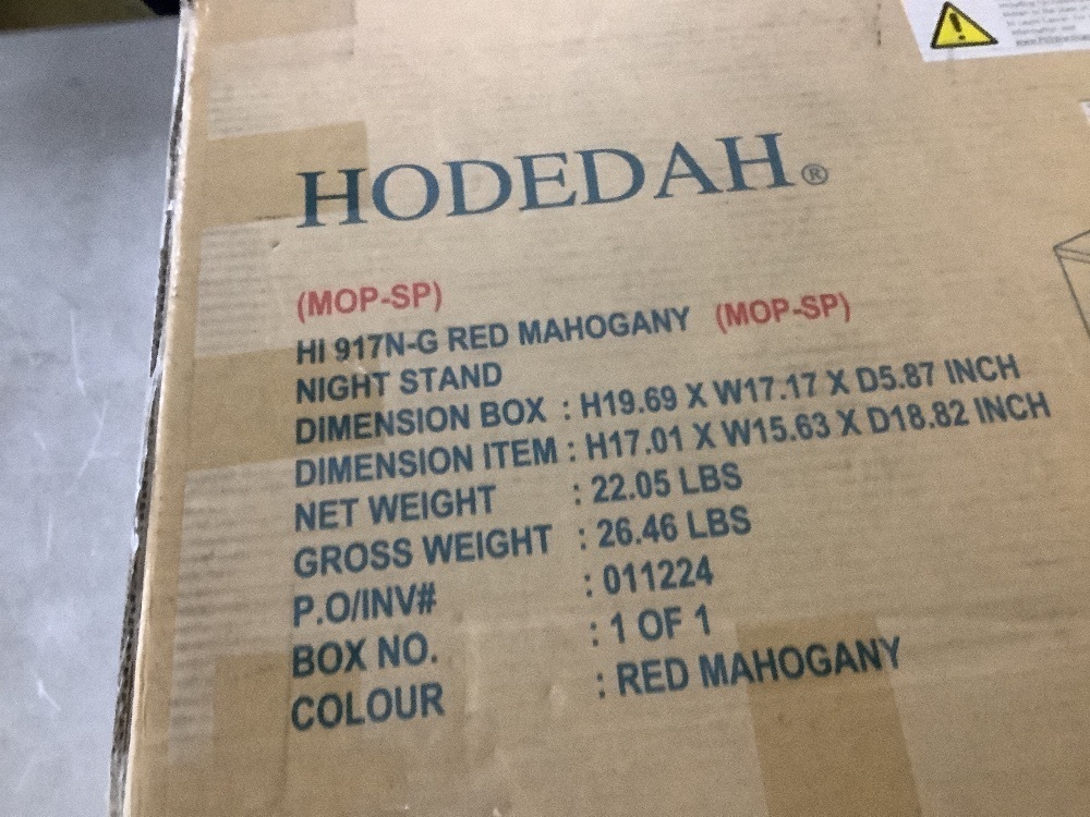 Hodedah 2-Drawer Mahogany Nightstand 19 in. x 17 in. x 15.5 in. - Image 4 - Lot 281JF