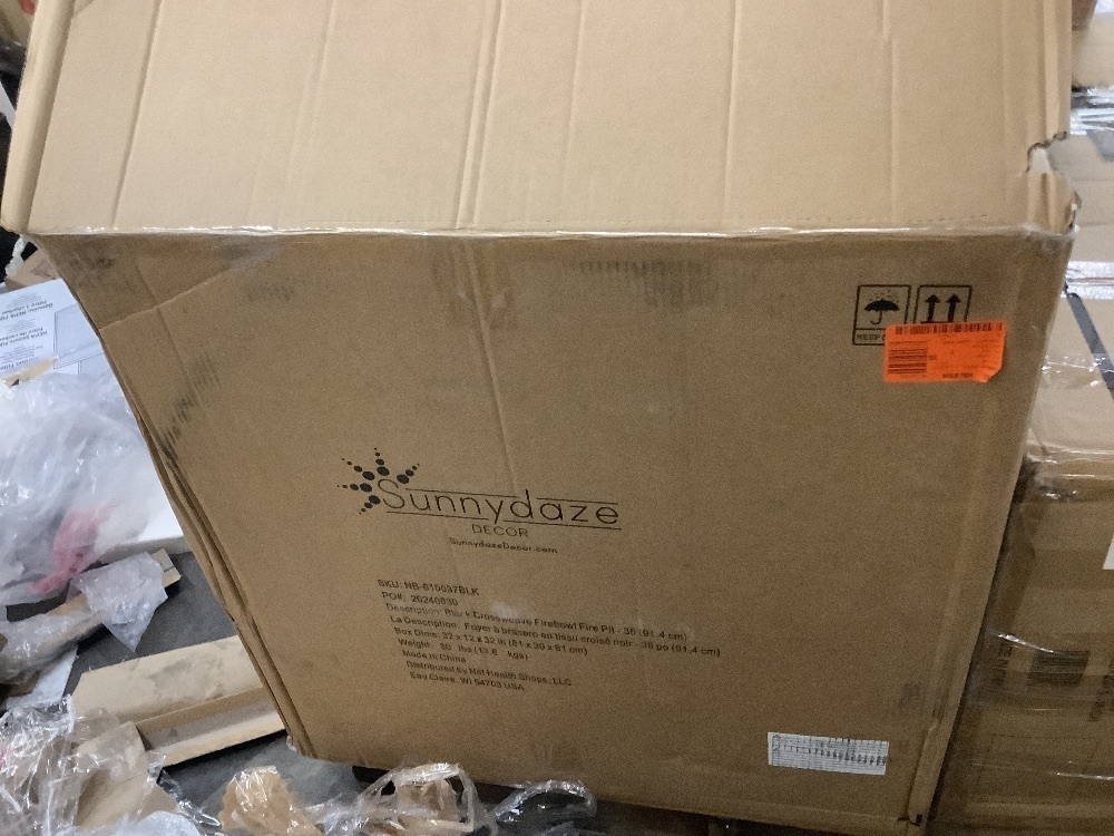 Sunnydaze Black Cross Weave 36 in. x 24 in. Round Steel Wood Burning Fire Pit with Spark Screen - Image 2 - Lot 287JF