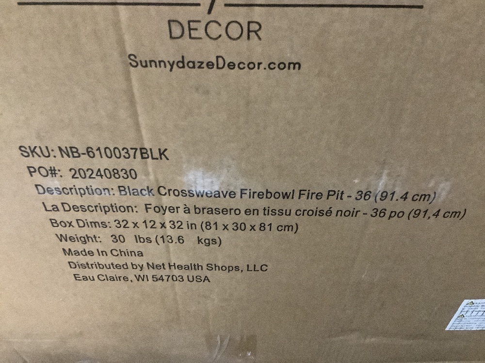 Sunnydaze Black Cross Weave 36 in. x 24 in. Round Steel Wood Burning Fire Pit with Spark Screen - Image 3 - Lot 287JF