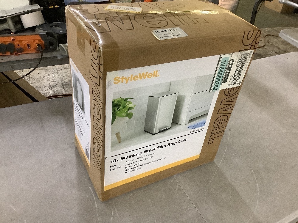 StyleWell 2.6 Gal. Stainless Steel Slim Step-On Trash Can - Image 2 - Lot 307JF