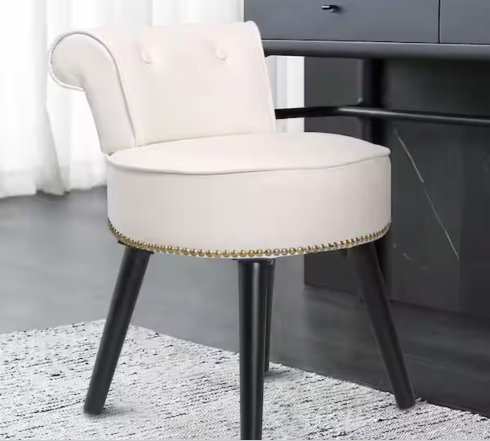 Veikous 25.1 in. H White Makeup Vanity PU Upholstered Stool, Makeup Chair with Black Finished Wood Legs - Image 1 - Lot 308JF