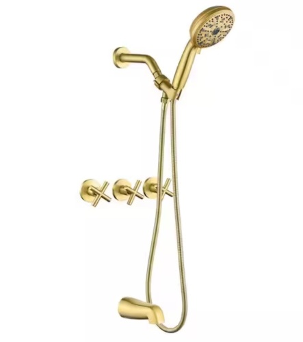 Wellfor 3-Handle 10-Spray Tub and Shower Faucet 2.5 GPM in Brushed Gold Valve Included - Lot 207JF