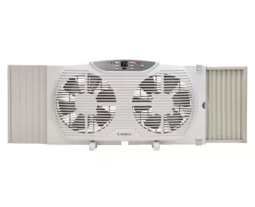 Lasko 9 in. Remote Control Electronically Reversible Twin Window Fan with Thermostat - Lot 486JF
