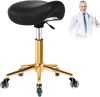 Saddle Stool with Wheels Ergonomic - Thick Wide Saddle Cushion, Healthy Posture No Pain, Easy to Adjust, Smooth Rolling No Creaky Noises, Rolling Swivel Saddle Stool Chair for Salon Massage (Black) - Thumbnail 1
