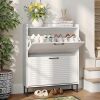 Maupvit Shoe Storage Cabinet with 2 Flip Louvered Doors, Freestanding Organizer with Metal Legs, Shoe Cabinet for Entryway, Narrow Shoe Rack Cabinet, White - Thumbnail 1