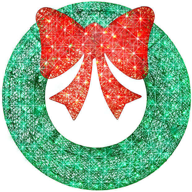 Pre-Lit Outdoor Christmas Wreath, LED Metal Holiday Decor w/ Bow - 48in - Image 1 - Lot 7892