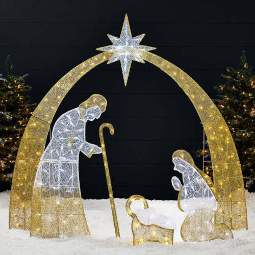 Lighted 2D Christmas Nativity Scene Outdoor Decor w/ Twinkling LED Lights - Lot 7922