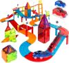 105-Piece Kids Magnetic Building Tiles Set, Racetrack Construction Blocks Educational STEM DIY Toy Playset for Learning, Motor Skill Training w/Light Up Car - Thumbnail 1