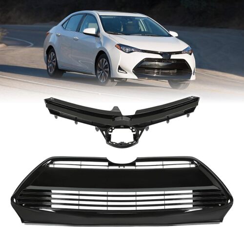 Front Upper & Lower Bumper Grille Assembly Fit For 2017 2018 2019 Toyota Corolla LE XLE Front Bumper Grill Guard Replacement Kit Black Front Cover Air Intake | 5311102B00, 5311202730 - Lot 8070