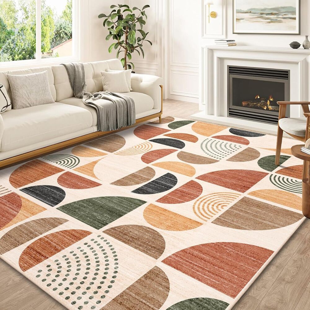 MUJOO 8x10 Area Rugs,Washable Rugs for Living Room Bedroom Dining Room,Boho Large Throw Floor Carpet Non Slip Soft Modern Abstract Bohemian Terracotta - Image 1 - Lot 8200