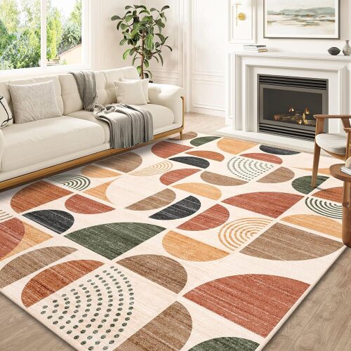 MUJOO 8x10 Area Rugs,Washable Rugs for Living Room Bedroom Dining Room,Boho Large Throw Floor Carpet Non Slip Soft Modern Abstract Bohemian Terracotta - Lot 8200