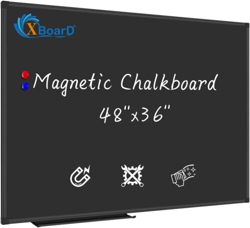 XBoard Magnetic Chalkboard Blackboard 48 x 36, Chalk Board/Black Board with 2 Magnets, Black Aluminium Frame - Lot 8201