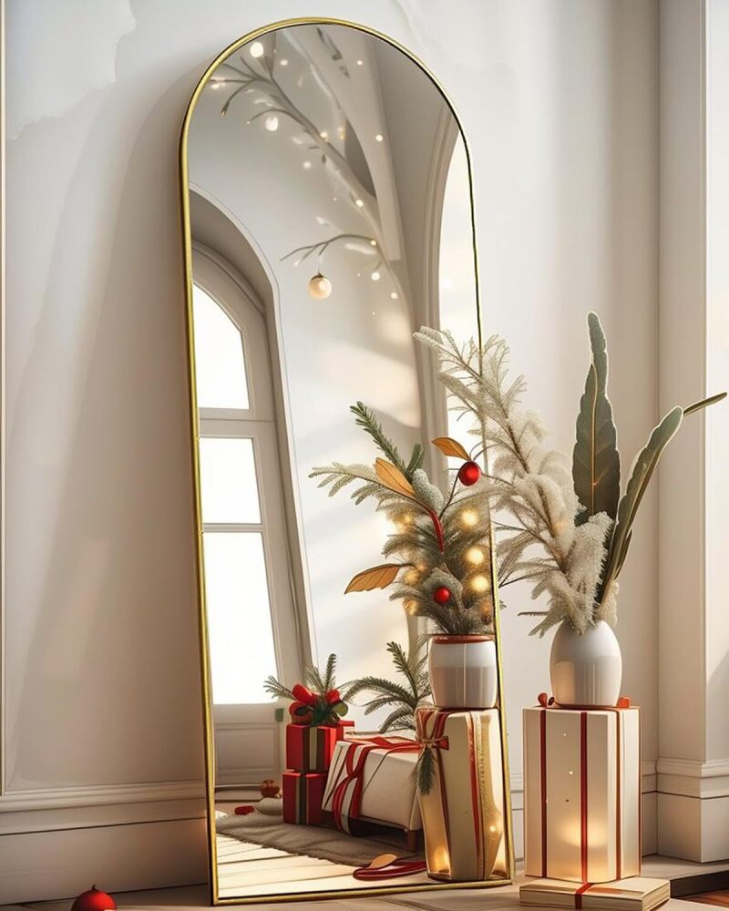 Arched Full Length Mirror - 18"58" Floor & Wall Mounted Mirror for Bedroom & Living Room, Gold - Image 1 - Lot 8206