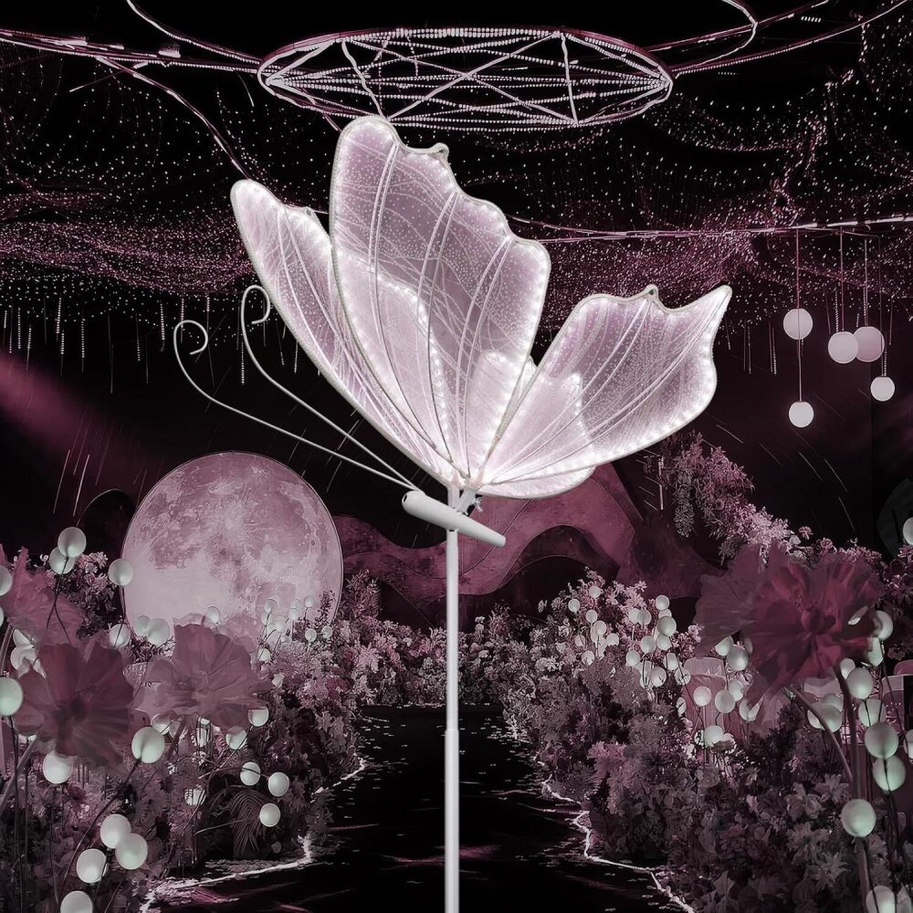 Wedding Butterfly LED Floor Lamp: Hanging Butterfly White Color Ceiling Light - Romantic Wedding Decoration Lights Fixture - Adjustable Height Creative Props (1, 60 CM/23.6 in(Pink Light)) - Image 1 - Lot 8225