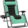 Oversized Padded Zero Gravity Chair, Folding Outdoor Patio Recliner, XL Anti Gravity Lounger for Backyard w/Headrest, Cup Holder, Side Tray, Polyester Mesh - Seafoam Green/Black - Thumbnail 1