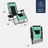 Oversized Padded Zero Gravity Chair, Folding Outdoor Patio Recliner, XL Anti Gravity Lounger for Backyard w/Headrest, Cup Holder, Side Tray, Polyester Mesh - Seafoam Green/Black - Thumbnail 2