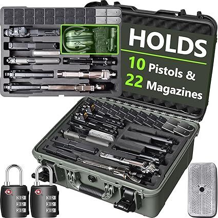 Pistol Gun Case for Multiple Handguns – TSA Approved Travel Pistol Case with 2 TSA Locks, Pre-cut Heavy Duty Waterproof Hard Shell Gun Case with Silica Gel Canister - Lot 6678