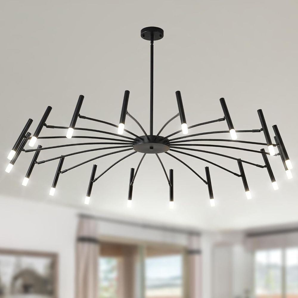 NILSE LED 18-Light Black Modern Sputnik Chandelier with G9 Bulbs, 53 Inch Large Mid Century Light Fixture Dimmable Lighting for Dining Room Foyer Farmhouse Bedroom Living Room - Image 1 - Lot 6679