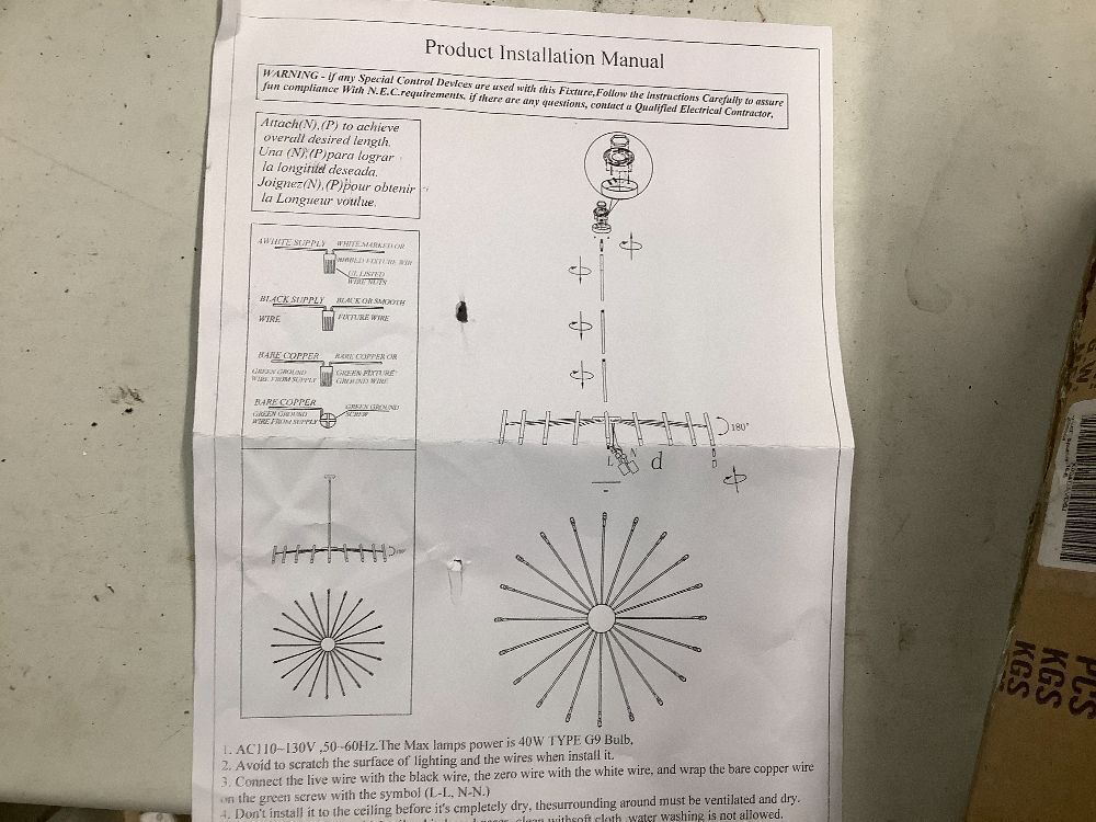 NILSE LED 18-Light Black Modern Sputnik Chandelier with G9 Bulbs, 53 Inch Large Mid Century Light Fixture Dimmable Lighting for Dining Room Foyer Farmhouse Bedroom Living Room - Image 4 - Lot 6679