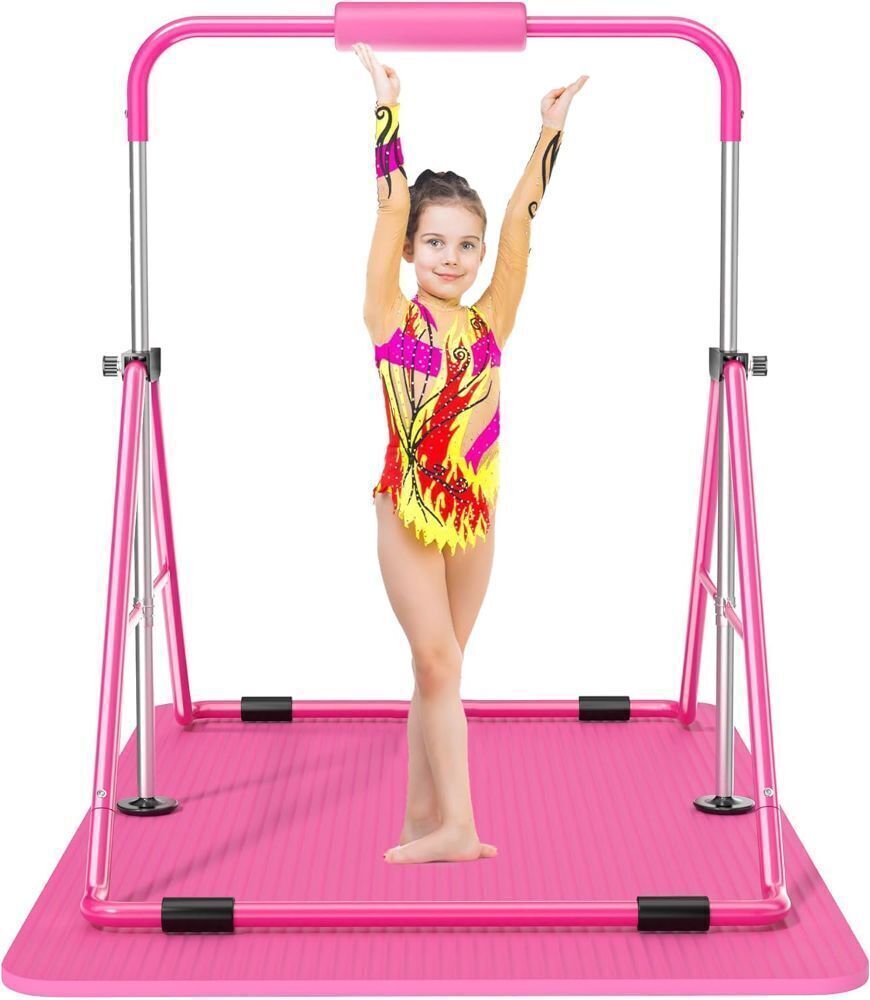 Safly Fun Expandable Gymnastics Bars Junior Training Bar Gymnastic Folding Horizontal Bars with Mat for Kids(Pink+Mat) - Image 1 - Lot 6684