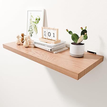 30 Inch Solid Oak Floating Shelves - Natural Wood 12 Inch Deep Wall Shelf, Rustic Display Shelf, Hanging Wall Shelf Decoration for Bedroom, Bathroom, Living Room - Lot 6688