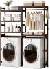 Over The Washer and Dryer Storage Shelf Bamboo,5 Tiers Laundry Room Drying Rack with Adjustable Shelves and 4 Hooks,Space Saver Organizer for Hanging Clothes and Towels (Brown) - Thumbnail 1