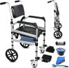 Folding Bedside Commode with Wheels, Padded Shower Chair with Bucket, Rolling Shower Commode Chairs with Soft Backrest, Bedside Commodes for Senior & Handicap - Thumbnail 1