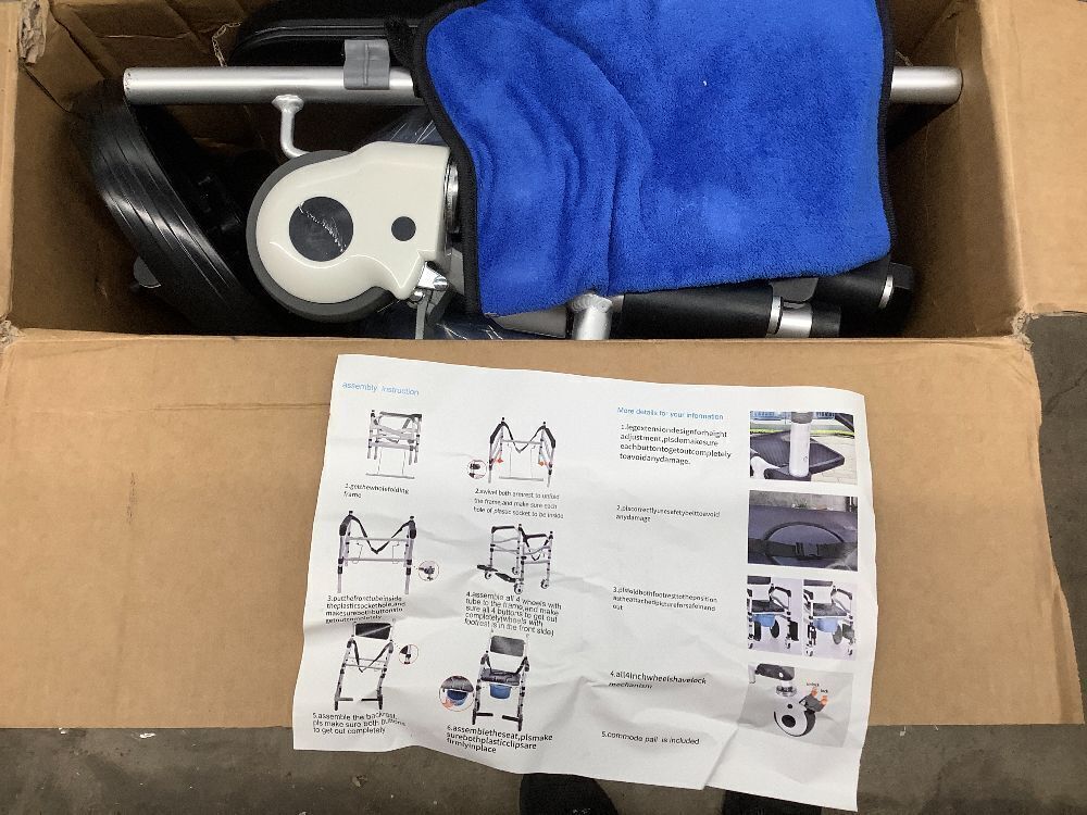 Folding Bedside Commode with Wheels, Padded Shower Chair with Bucket, Rolling Shower Commode Chairs with Soft Backrest, Bedside Commodes for Senior & Handicap - Image 3 - Lot 6696