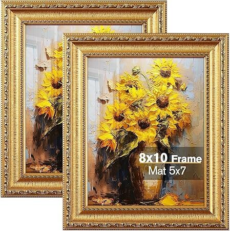 8x10 Gold Picture Frame, Photo Frame for Wall or Tabletop Display, 2 Pack Ornate Vintage Picture Frames - Image 1 - Lot 6697
