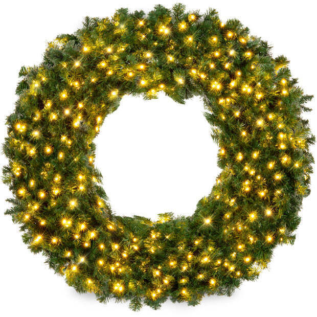 Pre-Lit Artificial Fir Christmas Wreath w/ LED Lights, Plug-In, PVC Tips 30in - Image 1 - Lot 7953