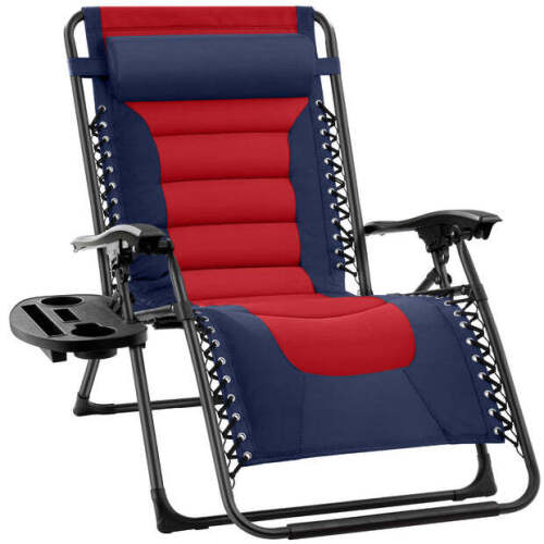 Oversized Padded Zero Gravity Chair, Folding Recliner w/ Headrest, Side Tray - Lot 8011