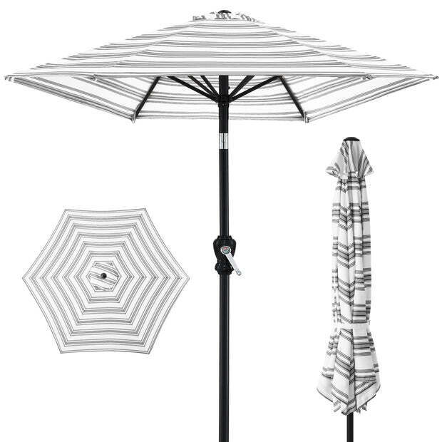 Outdoor Steel Striped Market Patio Umbrella w/ Tilt, Crank Lift - 10ft - Image 1 - Lot 8057