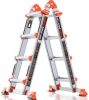 Ladder, A Frame 4 Step Ladder Extension, 14 FT Anti-Slip Multi Position & Storage Folding Ladder, 330 lbs Security Load Telescoping Aluminum Ladders for Stairs Home Indoor Outdoor Roof - Thumbnail 1