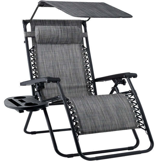 Folding Zero Gravity Recliner Patio Lounge Chair w/ Canopy, Side Tray - Image 1 - Lot 1935