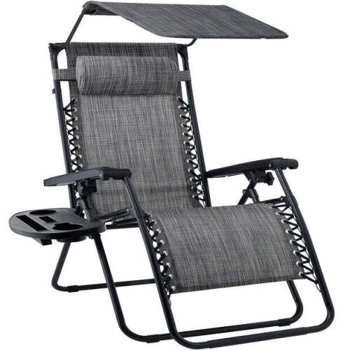Folding Zero Gravity Recliner Patio Lounge Chair w/ Canopy, Side Tray - Lot 1935