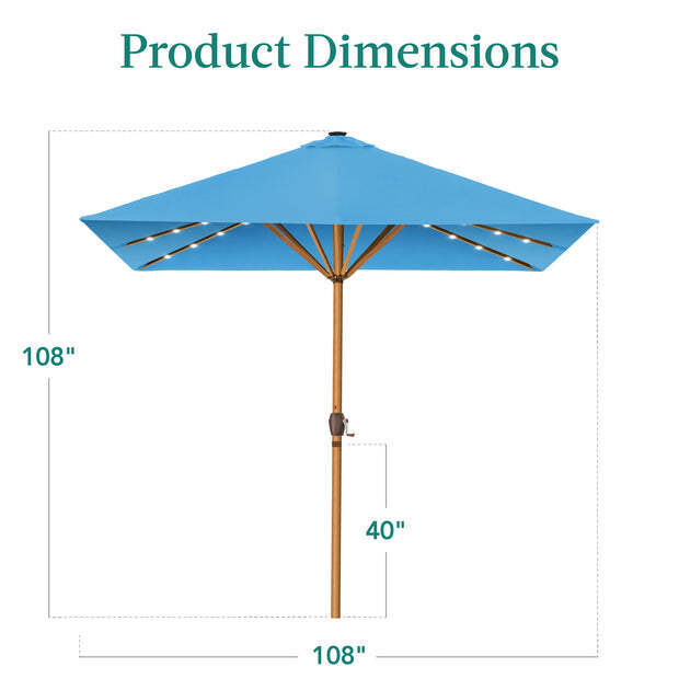 Square Solar LED Lighted Patio Umbrella w/ Woodgrain Pattern - 9ft - Image 2 - Lot 3695